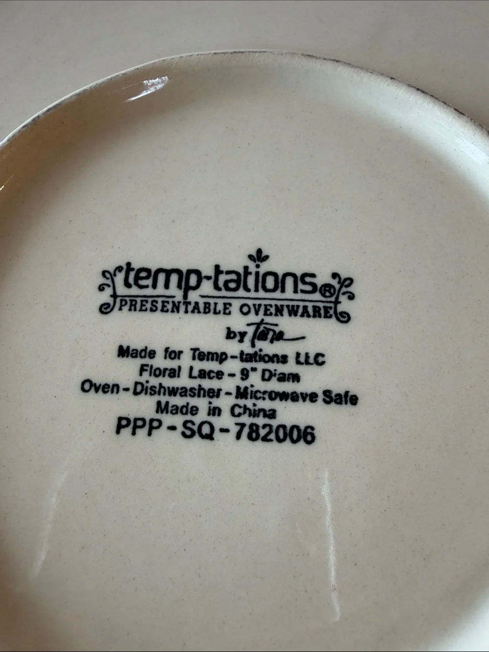 Temp-Tations Turquoise Floral Ceramic Pie Dish with Brown Scalloped Rim